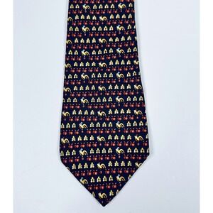 Salvatore Ferragamo Tie Navy Silk Rooster Cherry Floral Italy Designer Novelty